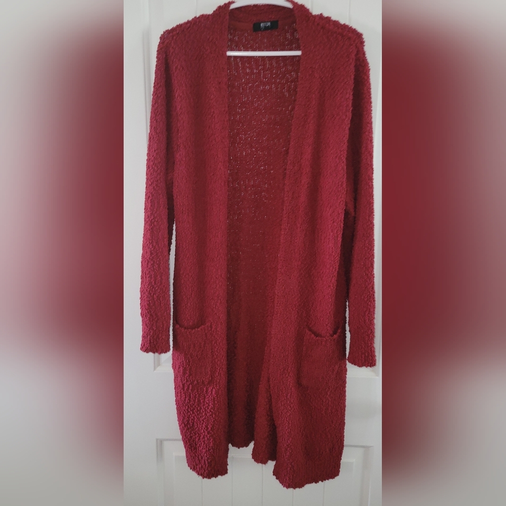 Cozy Brick Red Open-Front Cardigan Sweater Large